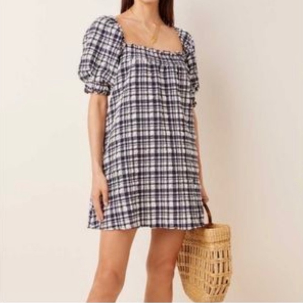 Solid & Striped Navy & White Plaid Seer Sucker Dress with Side Pockets